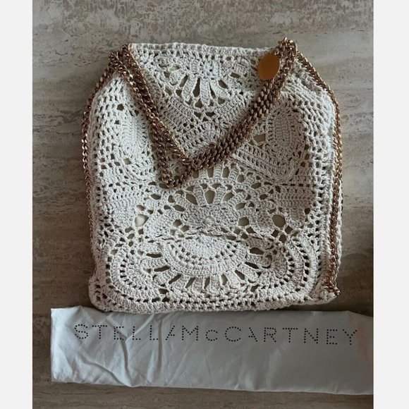 Stella McCartney Cotton Crochet Ajouree Small Tote Butter Cream Handbag Bag New - Picture 3 of 6
